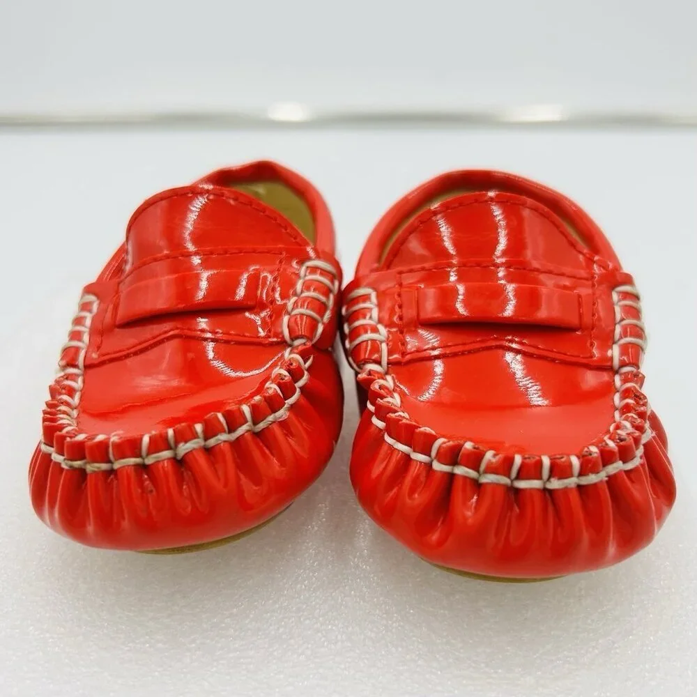 Trumpette Baby Shoes Loafers Red Patent Driver Easter Sz 6-12 Months Unisex